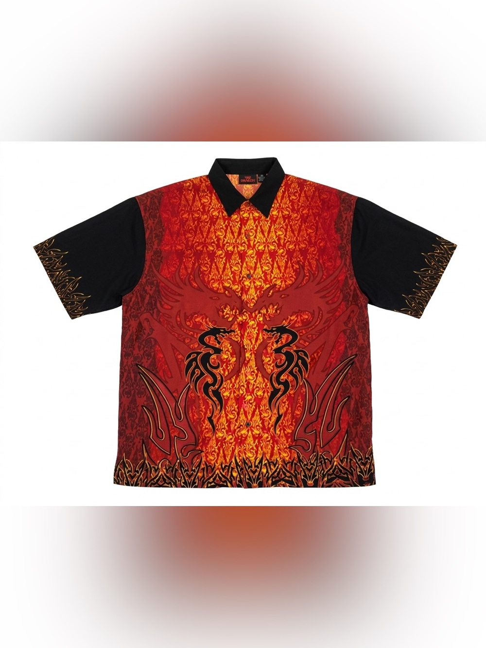Vintage City Impact Button Up Shirt Large Red Tribal Fire Dragon Y2K Mens